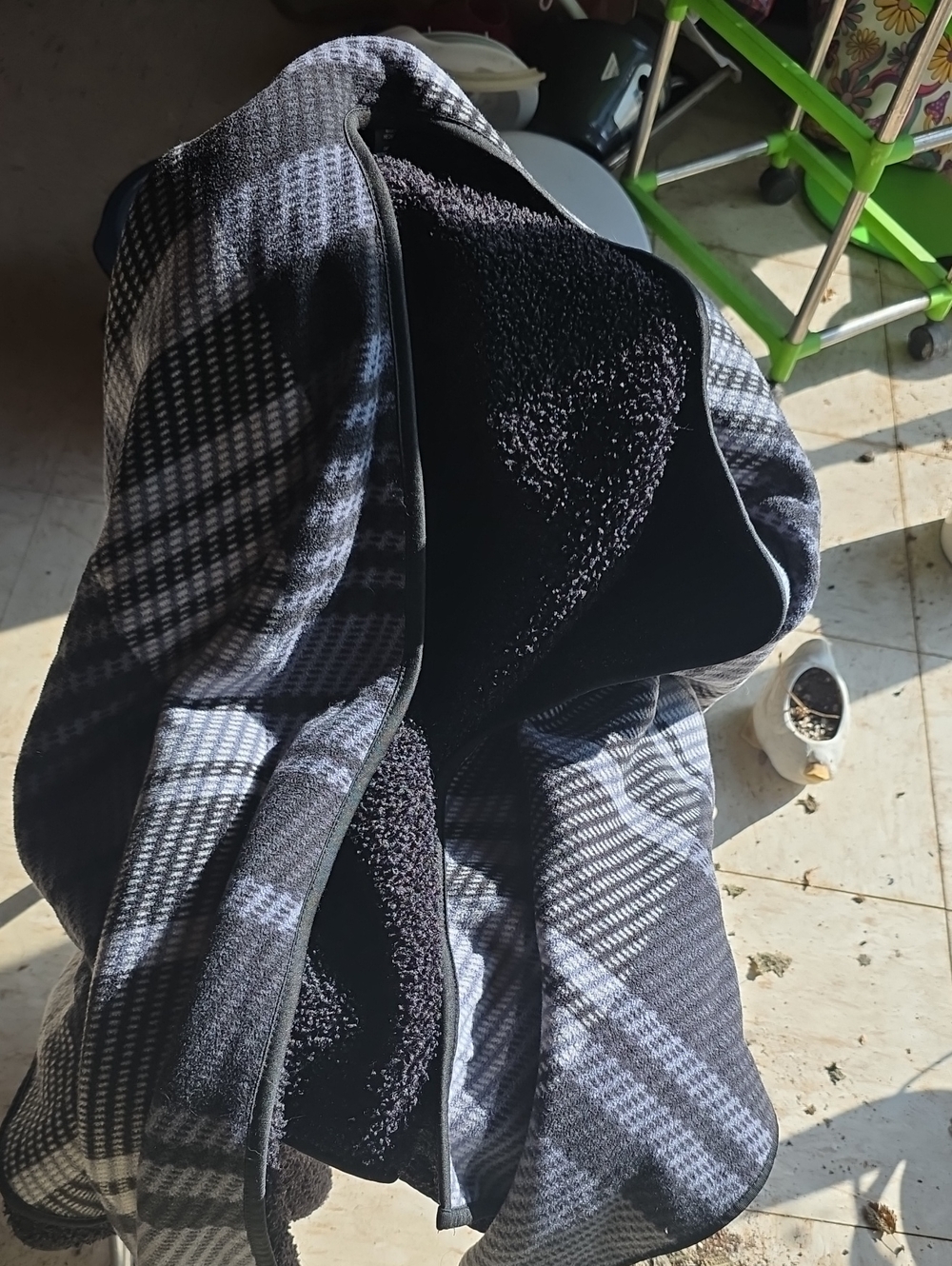 Ike Behar Black & Gray Plaid Cape with Sherpa Lining